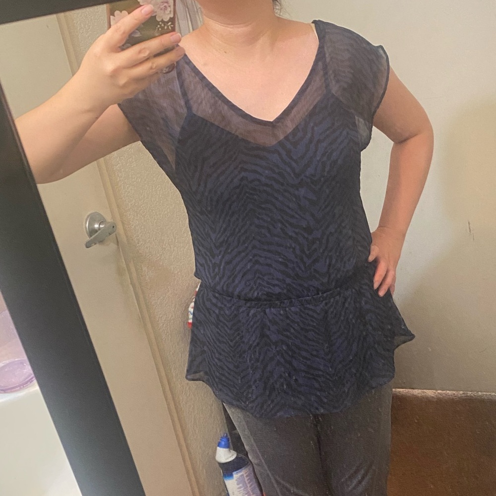 Express Black and Blue Zebra Stripe Top